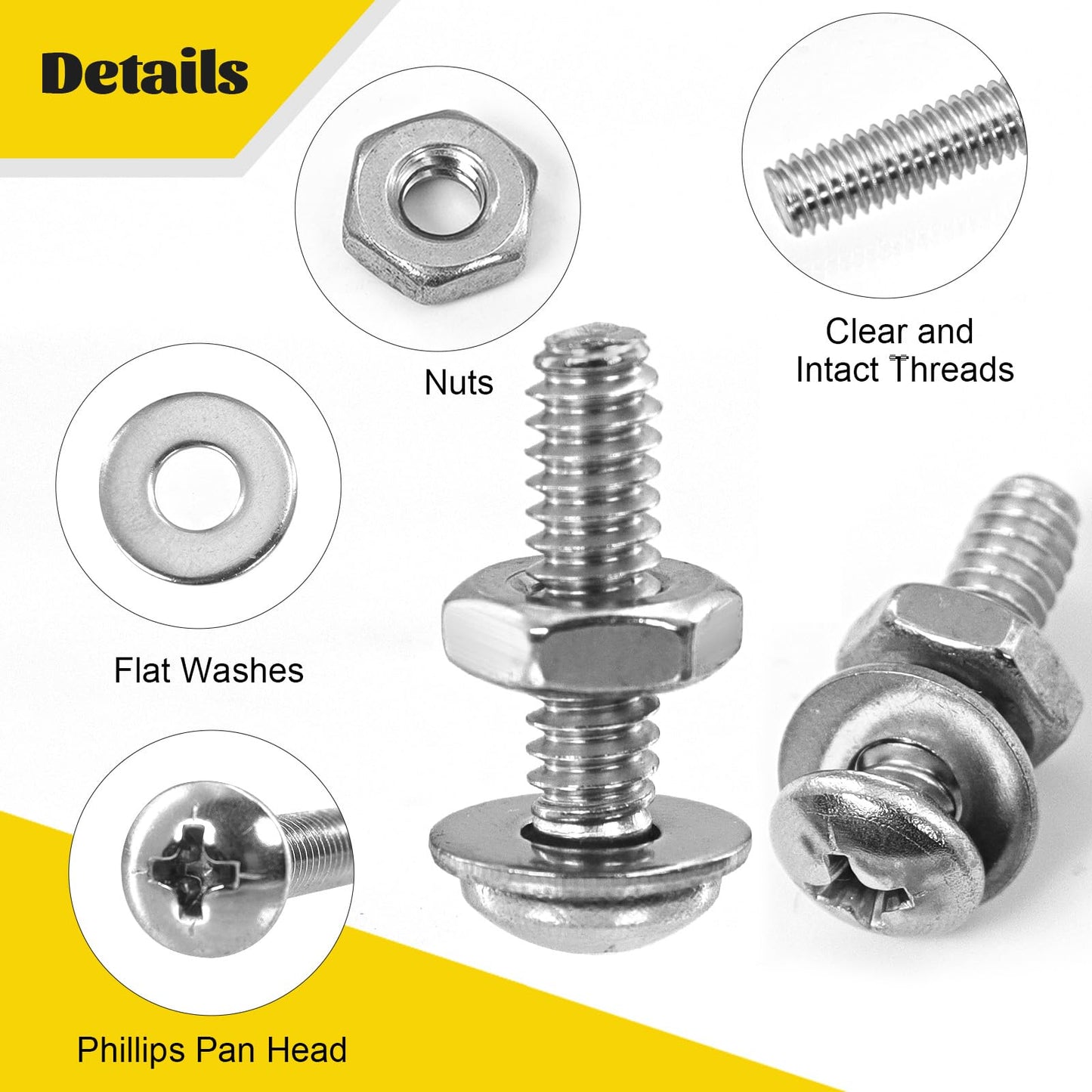 Fgruh 358PCS Machine Screws and Nuts Assortment Kit, #6-32#8-32#10-24 Phillips Pan Head Bolts Assorted, 304 Stainless Steel Nuts Bolts and Flat Washers Set