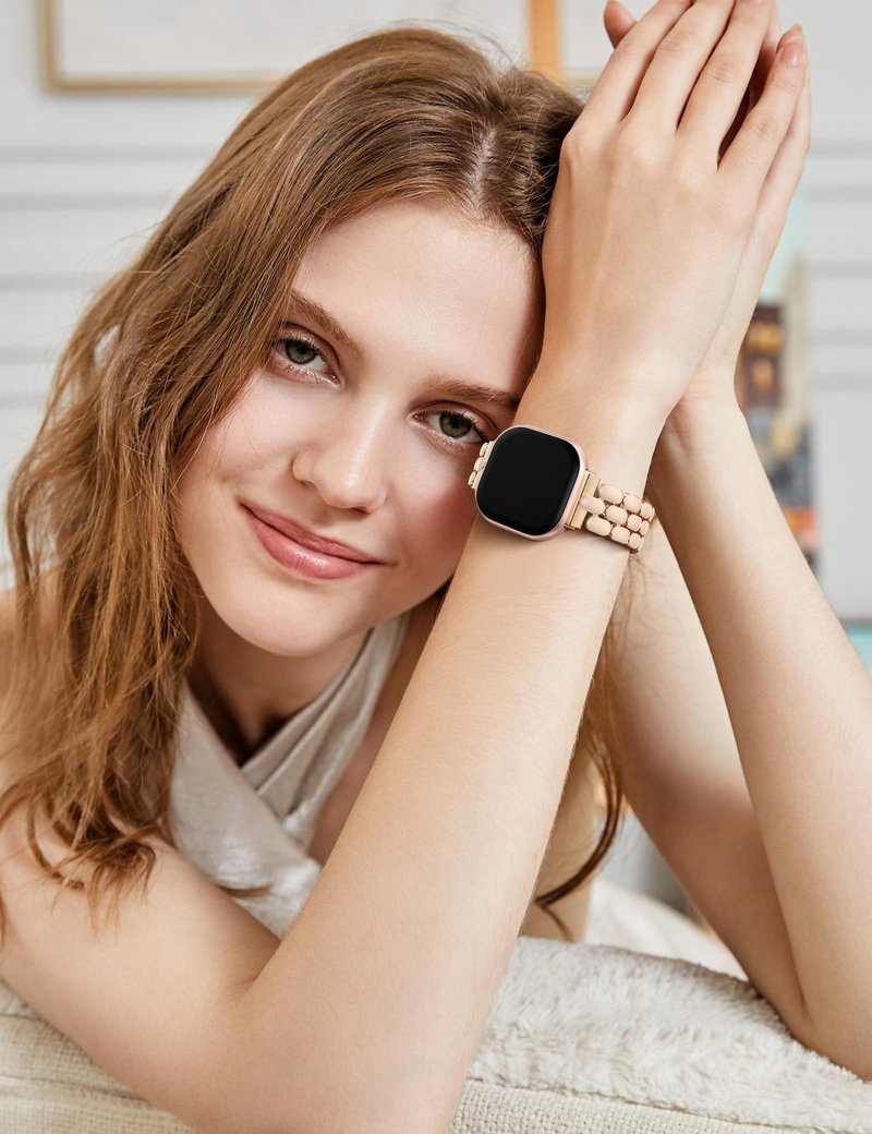 Wearlizer Resin Metal Band Compatible with Fitbit Versa 4 Bands for Women/Sense 2/Sense/Versa 3, Jewelry-Style Dressy Bracelet with No-Tool Adjustment, Elegant Lightweight Strap for Work & Daily