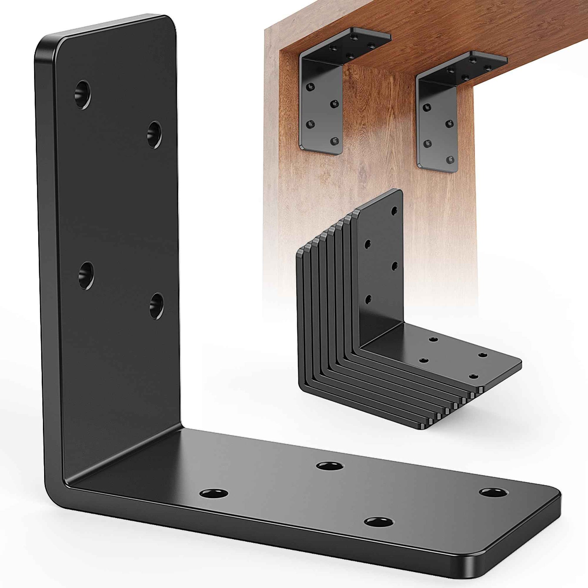 Wuno Shop 8 Pcs 3"x3" L Brackets Heavy Duty, Galvanized Corner Brace for Wood, Angle Iron with Recessed Holes, 90 Degree Angle Bracket for Floating Shelves, Wood Beams, Furniture, Bed -Black