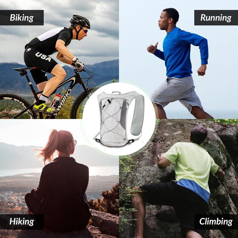 Running Vest for Women Men, Adjustable Hydration Backpack Breathable Reflective with 1.5L Water Bladder for Hiking, Trail, Running, Marathons, Cycling (Gray, One Size)