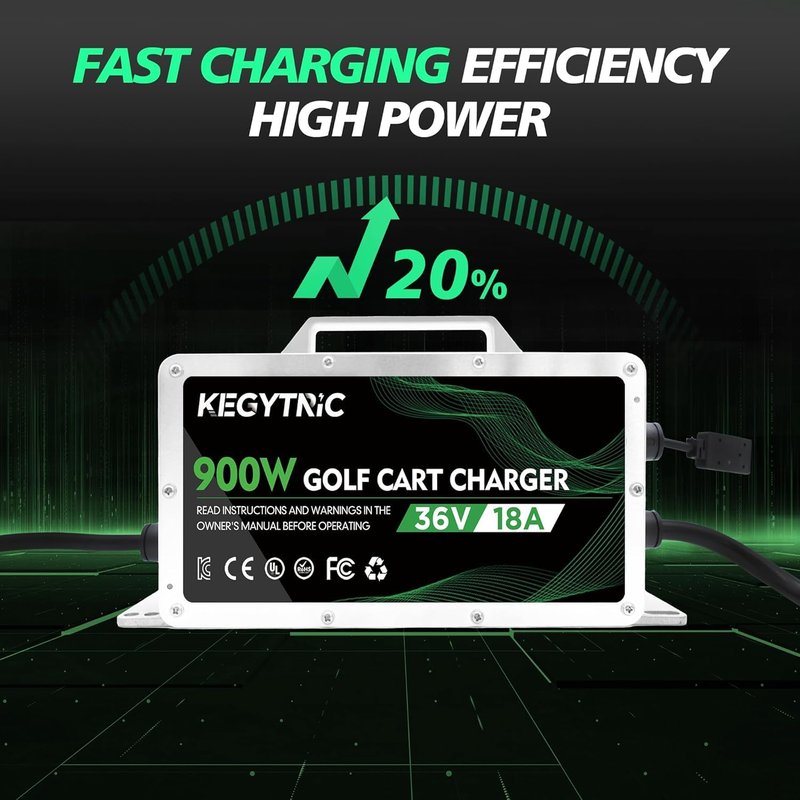 36 Volt Golf Cart Battery Charger, 18 AMP 36 Volt Golf Cart Charger for EZGO TXT with D Style Plug, 900W 36V EZGO Charger, 20% Faster & Safer for Lead Acid Battery, Auto Power-Off & IP67 Waterproof