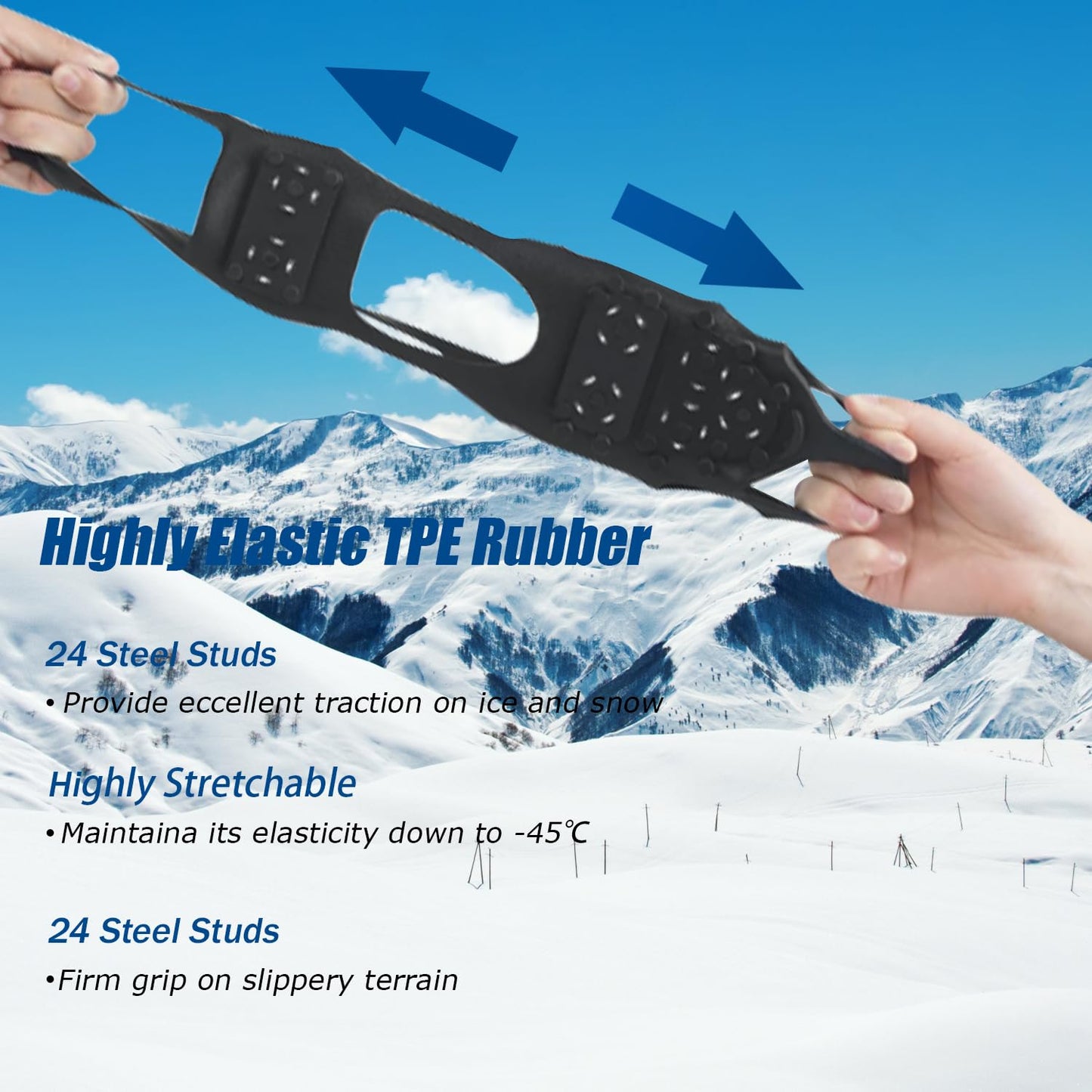 Traction Ice Cleat Spikes Non-Slip Over Shoe Rubber Spikes Crampons Anti Slip Anti Slip Crampons Slip-on Stretch Footwear (Medium(5.5-7 men/7-8.5 Women))