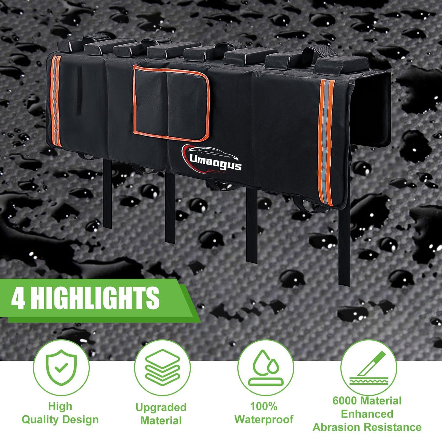 Umaogus Tailgate Bike Pad, 52in Upgraded Thickened Groove Design Truck Tailgate Pad for Mountain Bikes, Road Bicycle, Tailgate Cover with Reflective Strips and Tool Pockets