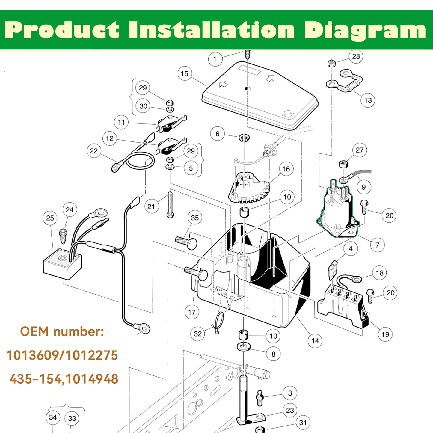 Panglong 12V Solenoid Relay with Diode for Club Car Tempo (2018-Up) & DS/Precedent (1984-Up), OEM#1013609,1014948