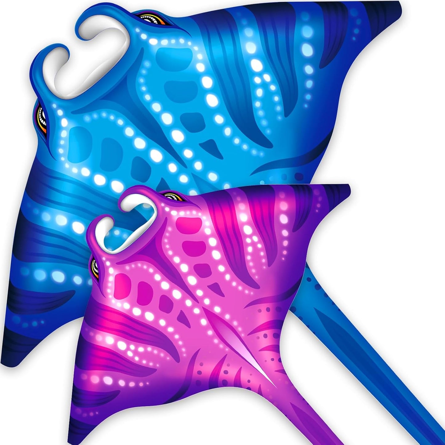SGftre Butterfly Delta Octopus Kites - Easy to Fly 3-Piece Set for Kids & Adults | Manta Ray Colors (Blue, Pink)