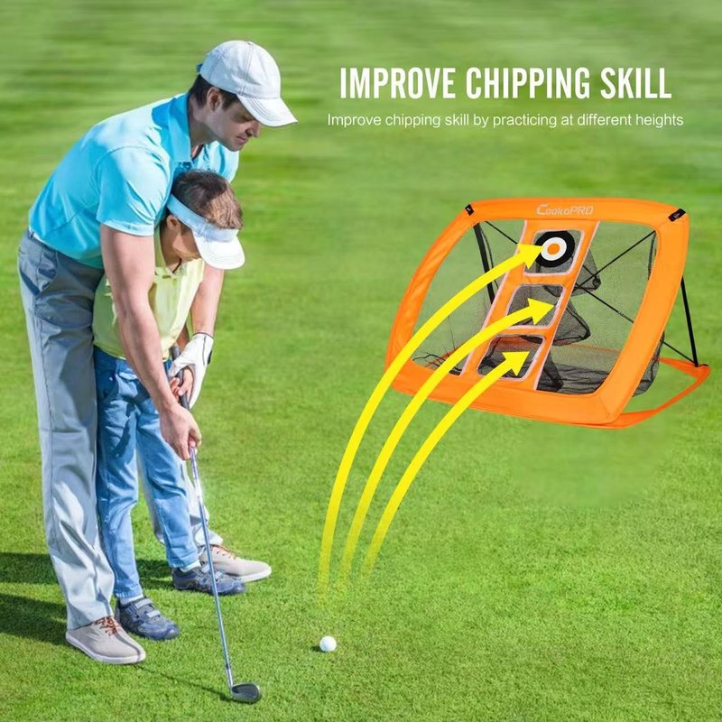 CookoPRO Golf Chipping Net Set,Pop Up Net with Durable Rubber Training Mat,10 Golf Tees,6 Practice Balls,6 Foam Balls and Carry Bag for Indoor & Outdoor Game