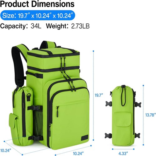 Hanke Backpack Cooler - Portable Soft-Sided Cooler with 2 Insulated Compartments | Water-Resistant Green for Picnic, Beach, Camping, and Hiking
