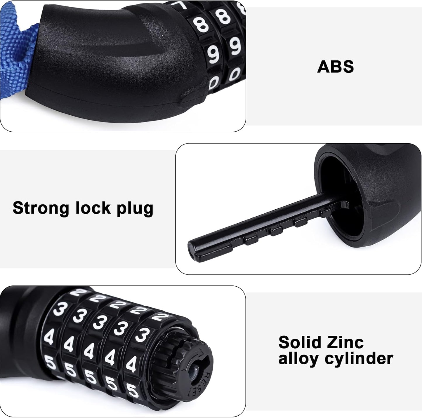 Meetlocks Bike Chain Lock - 3.2 Feet Blue 5-Digit Combination High Security Anti-Theft Lock for Bicycles, Scooters, and More