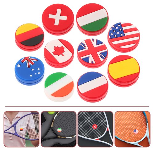 BESPORTBLE 10PCS Vibration Dampeners Silicone Tennis Dampener National Flag String Shock Absorber Accessory for Tennis Players Beginners