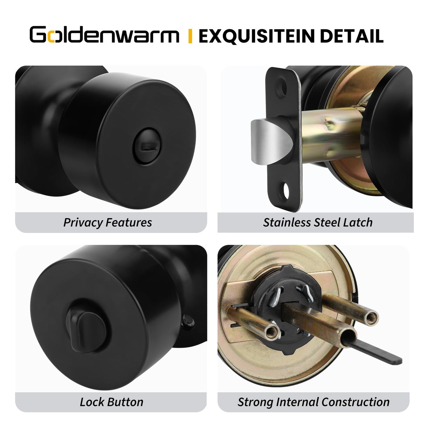 goldenwarm Black Door Knobs Interior, Privacy Door Knob Black Door Knobs Interior Bulk Matte Black Privacy Door Knobs for Bedroom or Bathroom (8 Pack)