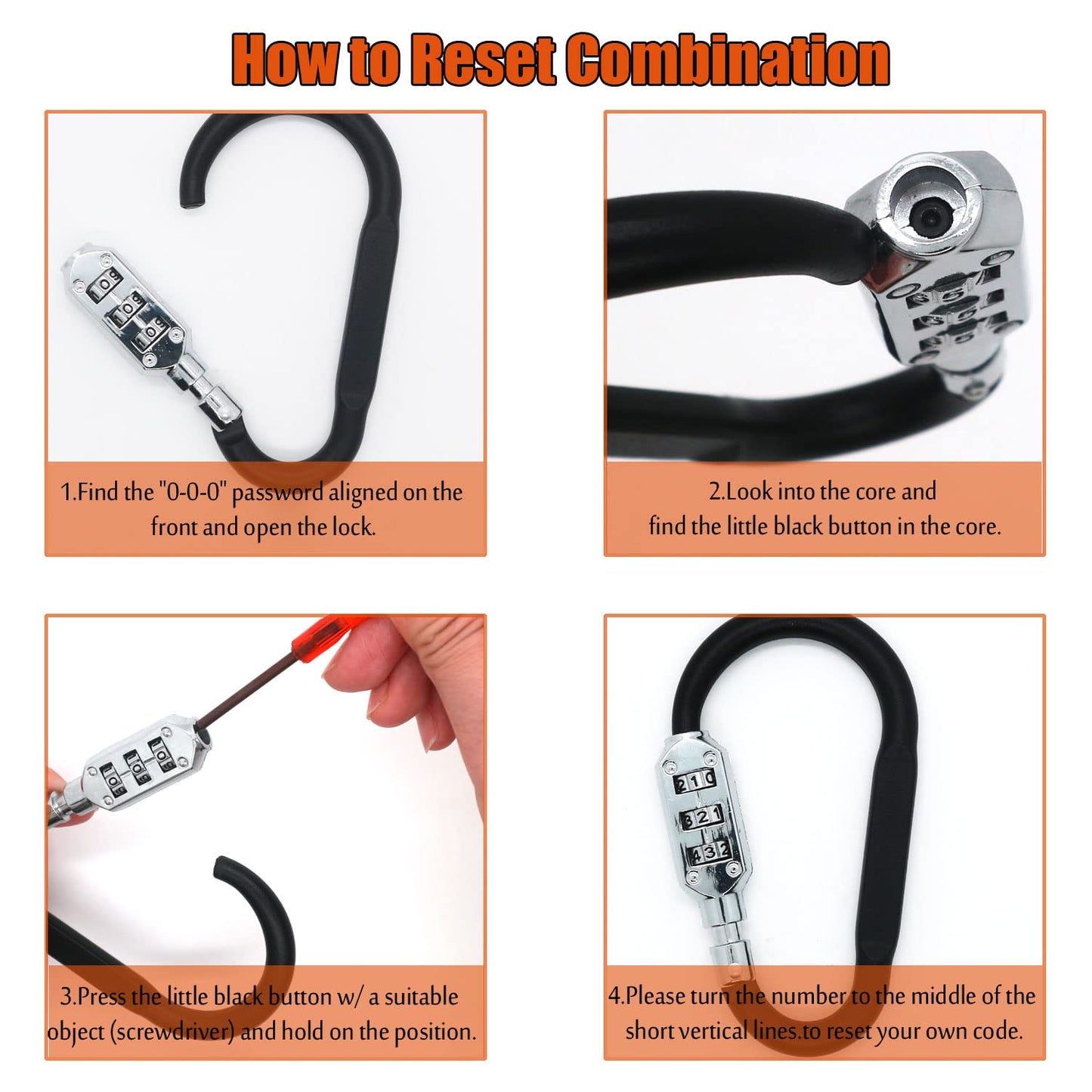 Combination Carabiner Clips,V-Resourcing Resettable 3 Dial Digit Combination Lock Carabiner Keychain,for Suitcase Luggage Travel Baggage Backpack (D Shaped, Large Size, Black, 2 Pack)