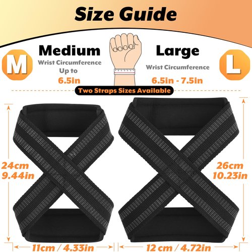 Easecos 2 Pcs Figure 8 Lifting Straps Heavy Duty Weight Lifting Wrist Straps, Padded Deadlift Straps for Gym Deadlift, Powerlifting, Cross Training, Barbell Row, Pull-ups Gym Fitness Strap (Black, Large)