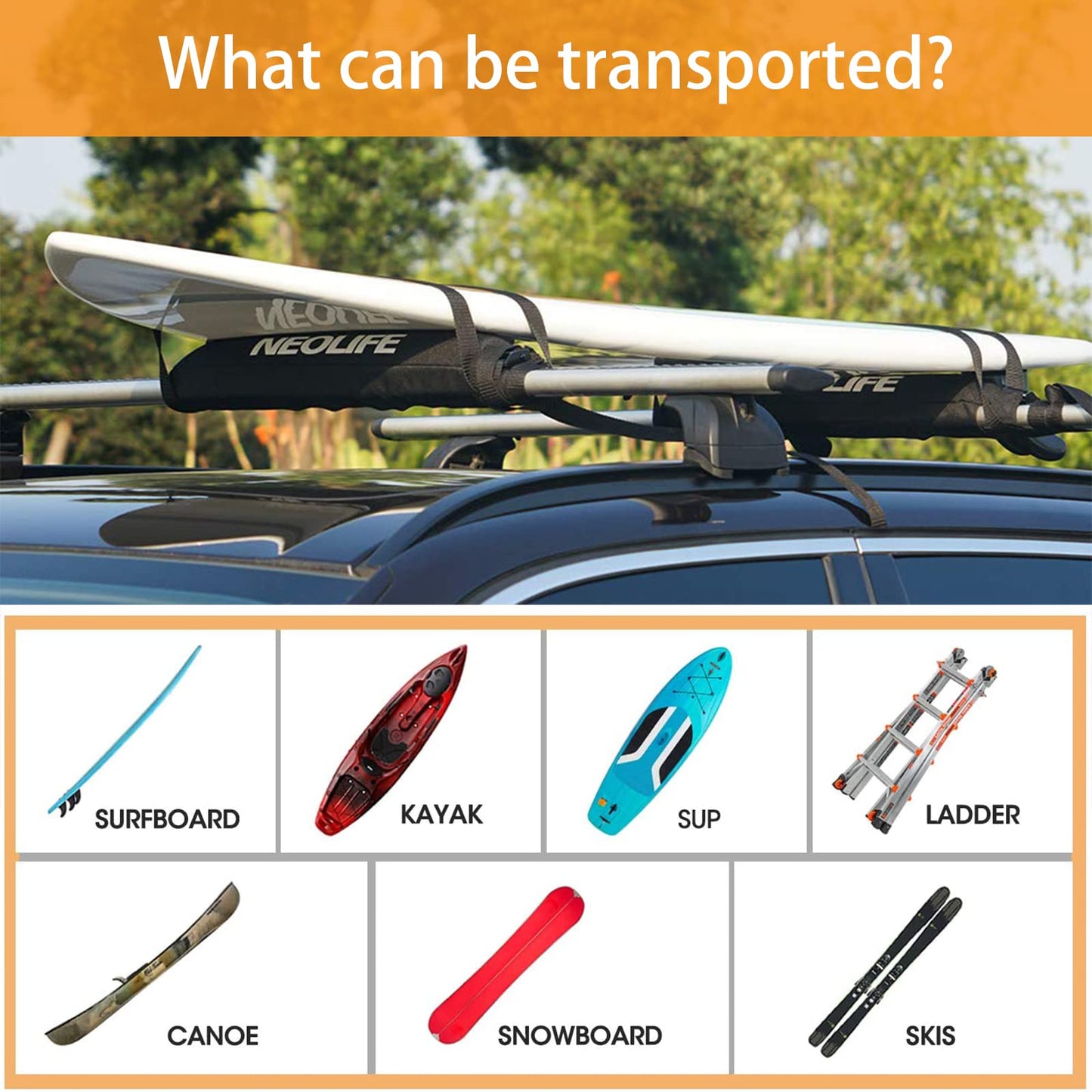 WONITAGO Soft Roof Rack Pads for Surfboard, SUP Paddleboard and Snowboard