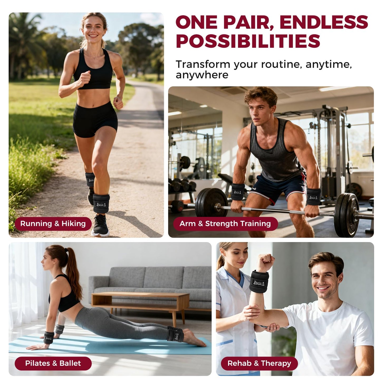 BAGAIL Ankle Wrist Weights for Women & Men, Set of 2 (2 lb Each, 4 lbs Total), Wearable Leg Arm Weights with Sleek Design & Secure Fit for Walking, Running, Pilates, Home Fitness - 2lb x 2, Black