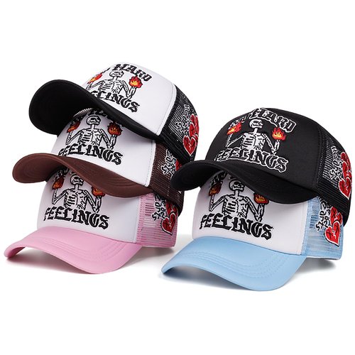 Embroidery Trucker Hat Cute “No Hard Feelings Dad Hat Mesh Skeleton Baseball Caps for Men Women Youth Black