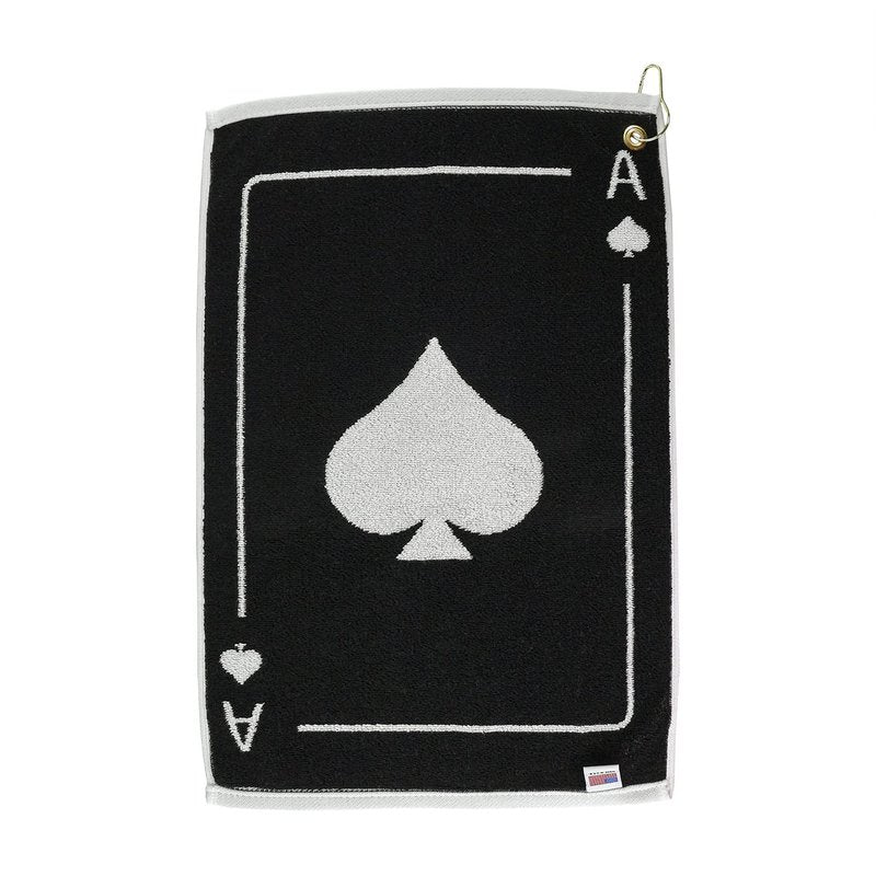Player Supreme Golf Poker Ace of Spades Golf Towel. Cotton Sports Towel with Metal Bag Clip. White & Black Reversible Large (16" x 24")