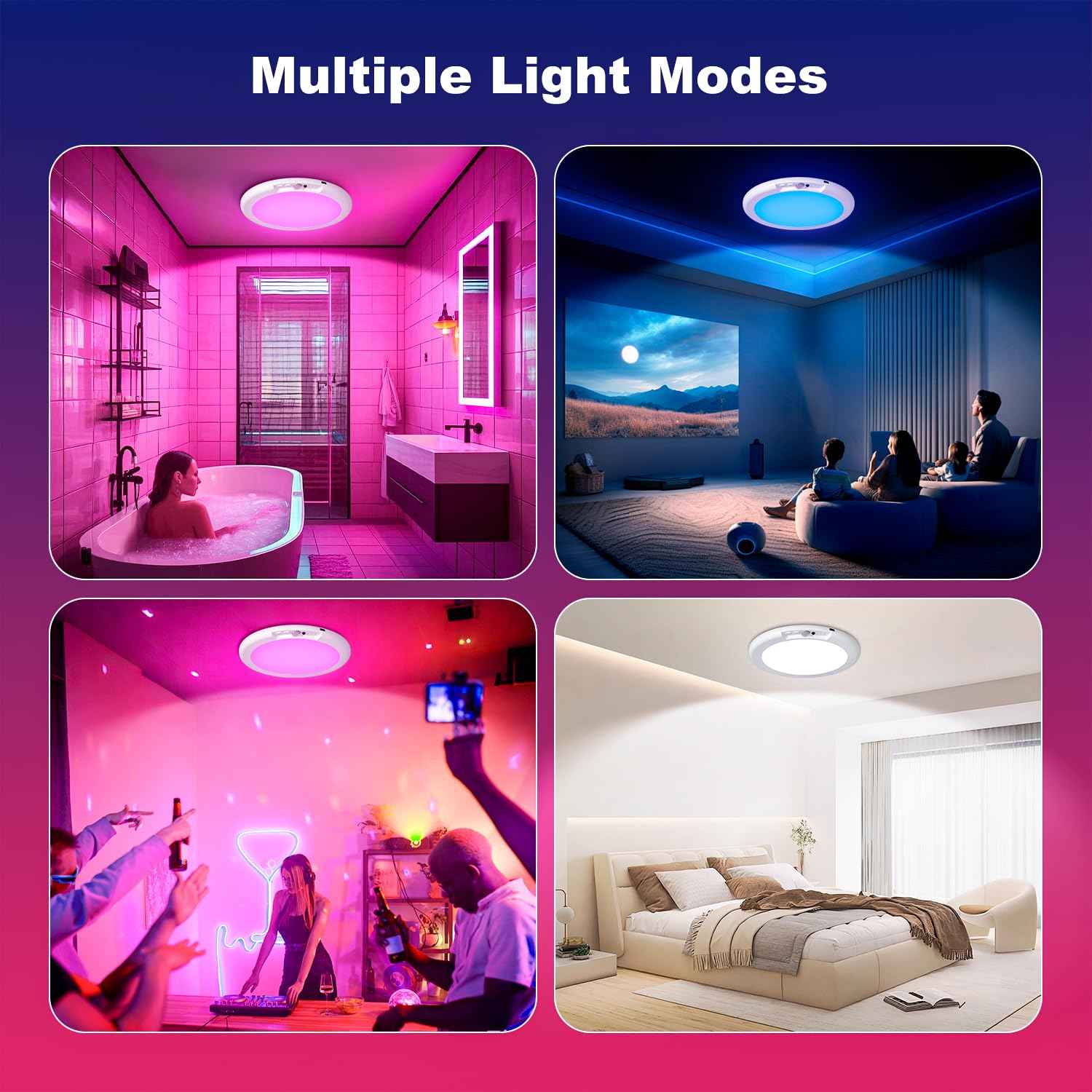 Rechargeable Ceiling Light with Remote, Shower Lights for Inside Shower with Color Changing & White Lights, Magnetic Motion Sensor Closet Light Battery Powered Ceiling Light for Shower Closet Bathroom