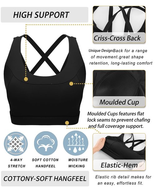 RUNNING GIRL Sports Bra for Women,Molded Cups High Support Sports Bras for Women Large Bust Workout Top(3051_Black_L)