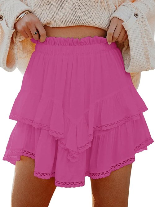 Aoudery Flowy Shorts - Casual Boho Ruffle Tiered High Waist Mini Skorts for Golf & Tennis
