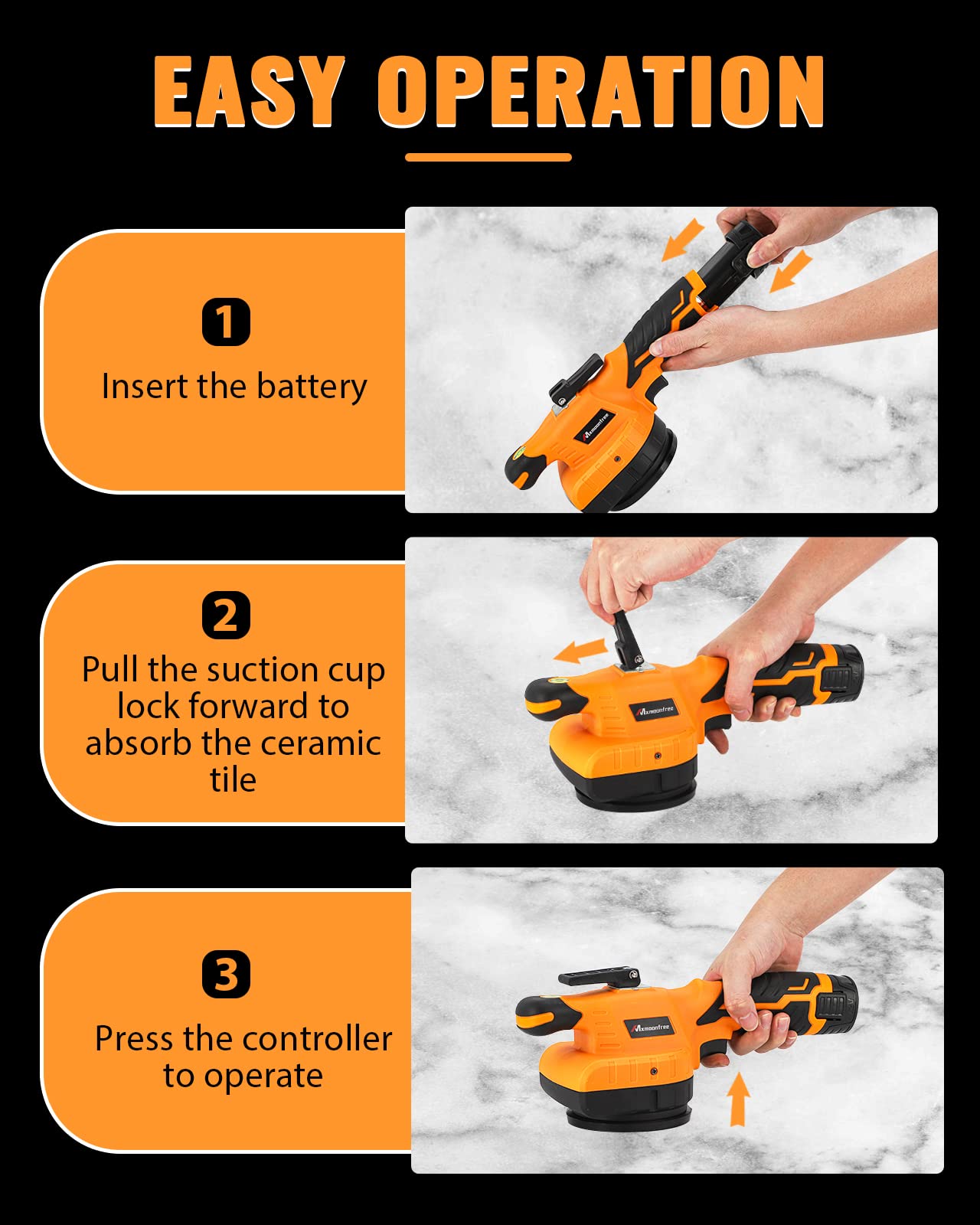 Mxmoonfree Tile Vibration Tool with Suction Cup Ultra-Lightweight with 2Pcs Battery, Storage Case, 12,000 RPM Adjustable Vibration, Portable Tile Tools Leveling Machine for DIY & Pro Installation