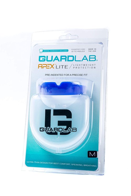 GuardLab APEX Lite Sports Mouthguard for Football, Basketball, Boxing, Wrestling, Soccer, BJJ, Hockey, MMA | Adults & Youth | Pre-Indented for a Precise Fit | Case Included (APEX LITE, Medium Clear)