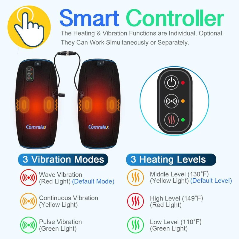 comrelax Knee Massager with Heat & Vibration, Heating Pad for Knee Pain Relief, Heating Pad for Leg Pain, Leg Massager, 3 Vibration Modes 3 Heat Levels, AC Adapter Heating Faster (No Battery)