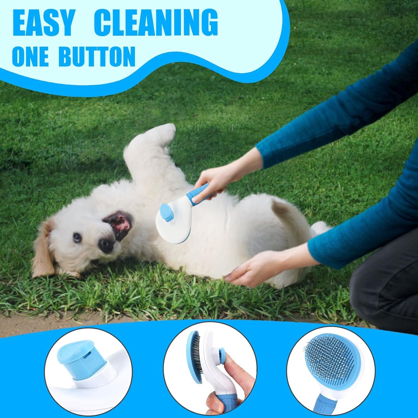 Skiennix Dog Brush Grooming Kit - 5-Piece Set for Shedding, Flea Comb & Slicker Brush | Blue