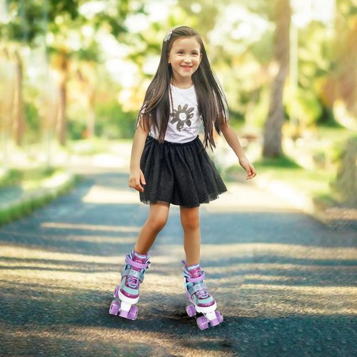 Fotoumgl Roller Skates for Kids Girls Boys, 4 Size Adjustable Rainbow Toddler Rollerskates with 8 Full Light up Wheels, Safe and Fun for Children Beginners, Outdoor Indoor Sports