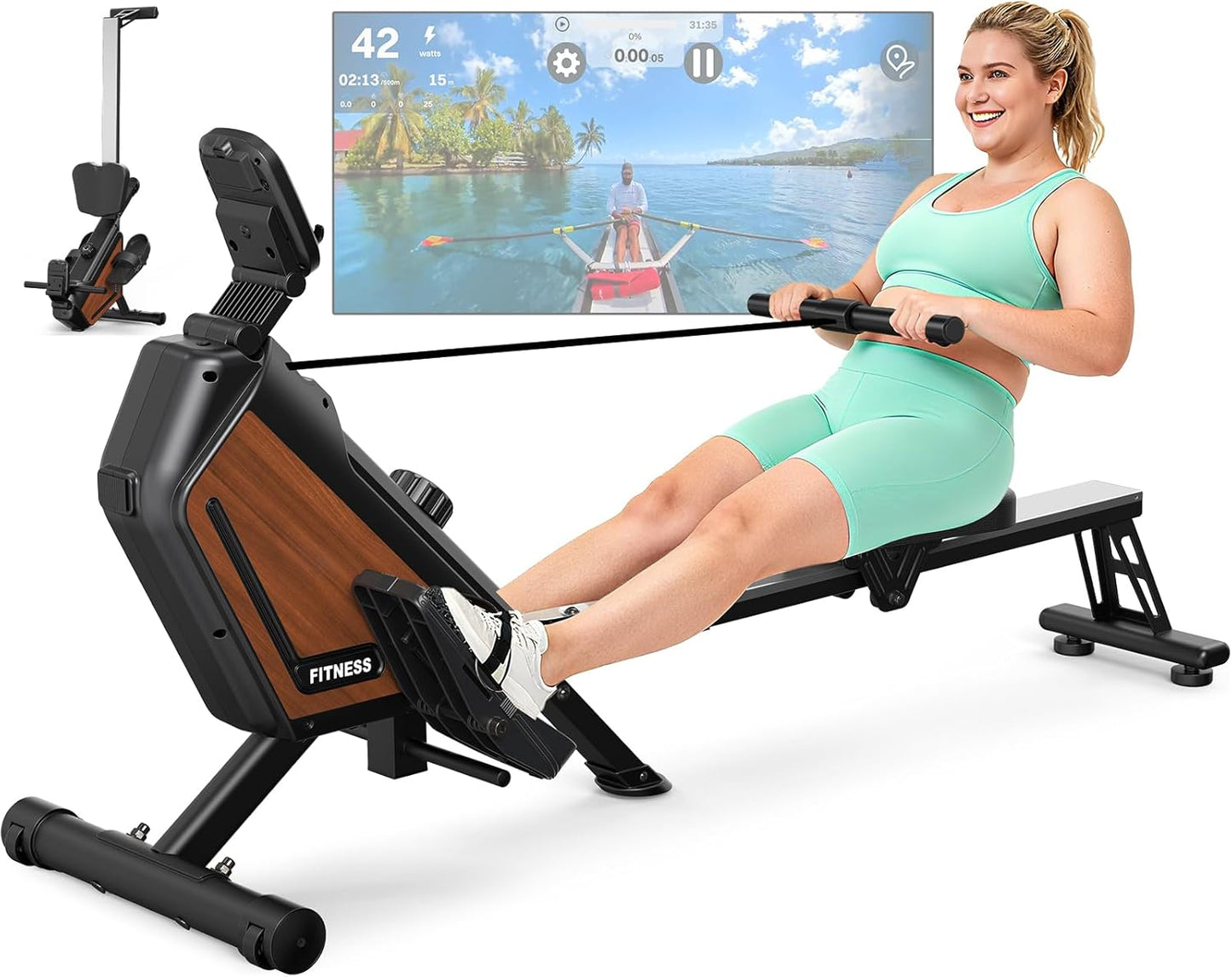 Rowing Machine - Magnetic Rower with 16 Resistance Levels | Quiet Home Cardio Trainer, APP Connection, 160 kg Capacity