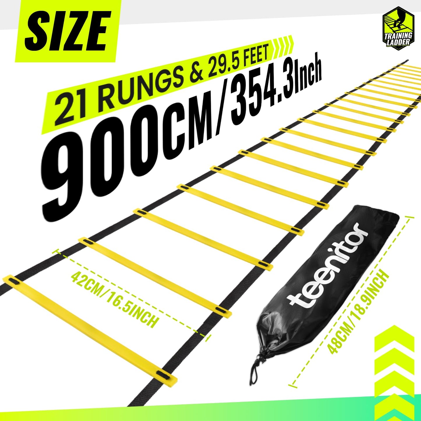 Teenitor Agility Ladder 21 Rung 29.5ft Speed Ladder Training Ladder for Soccer, Speed, Football Fitness Feet Training Carry Bag Agility Training Equipment, Sports Agility Ladders for Kids