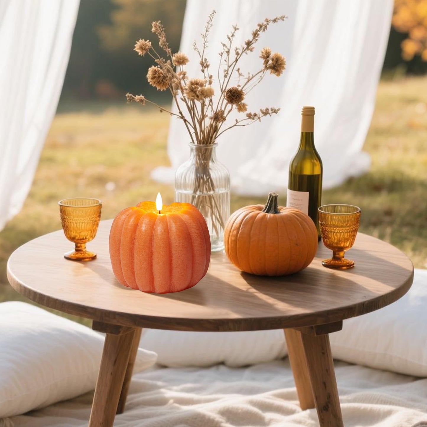 Velsyn Fall Decorations for Home, Flickering Flameless Wax Pumpkin LED Candle with Timer Remote Control, Thanksgiving Gifts, Autumn Farmhouse Rustic Harvest Decor for Tiered Tray Table Indoor (Orange)