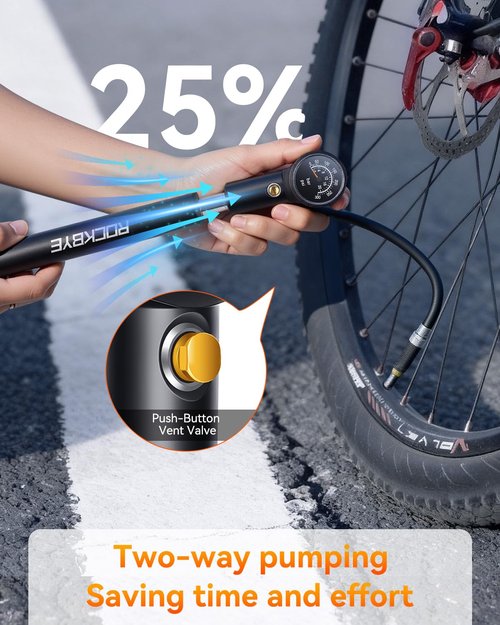 Onvian Portable Bike Pump with Gauge, 300 PSI High Pressure Bicycle Tire Pump & Shock Pump, Mini Hand Pump for Presta and Schrader Valve, Front Fork Rear Suspension, Air Bleed Button