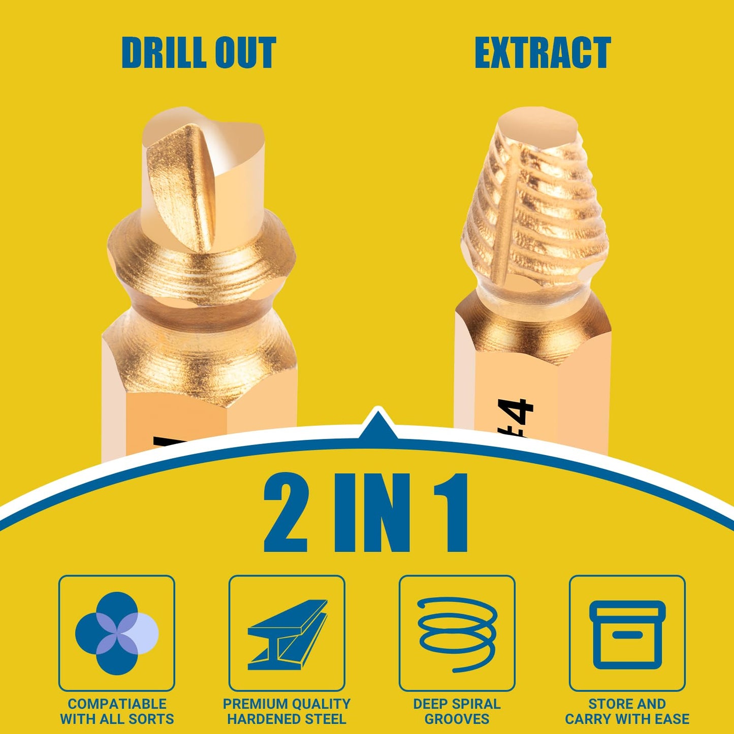 CLEVEROOL 10 PCS Damaged Screw Extractor Set, 6 PCS HSS 6542 Screw Extractor Remover Kit and 4 PCS Twist Drill Bit Kit for Stripped Screws & Drill Bit Tools, Gifts for Men