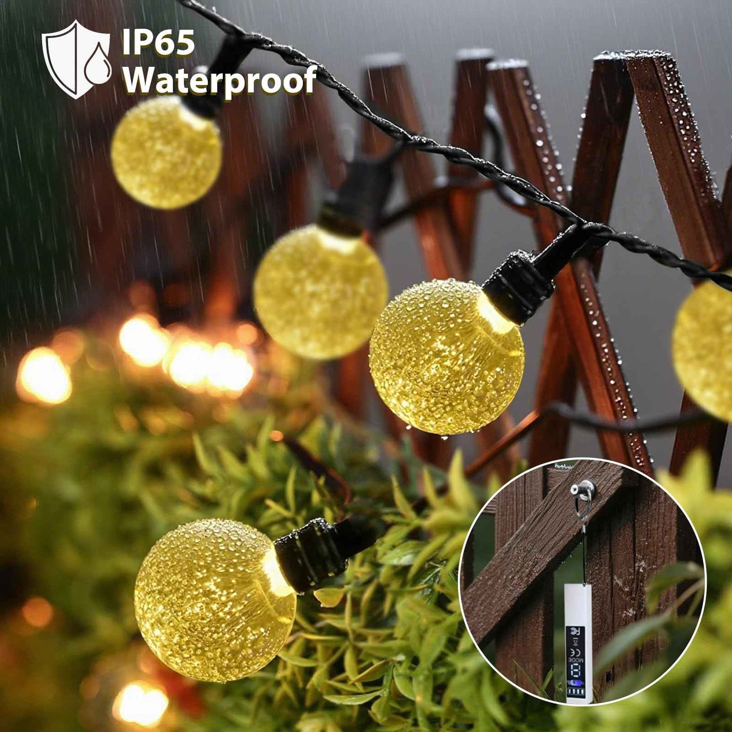 SMY Lighting 16FT Rechargeable Battery Operated 30 LED Crystal Globe String Lights Outdoor/Indoor, Patio Hanging Lights with Remote Timer,Waterproof 8 Lighting Modes for Camping Garden Christmas Décor