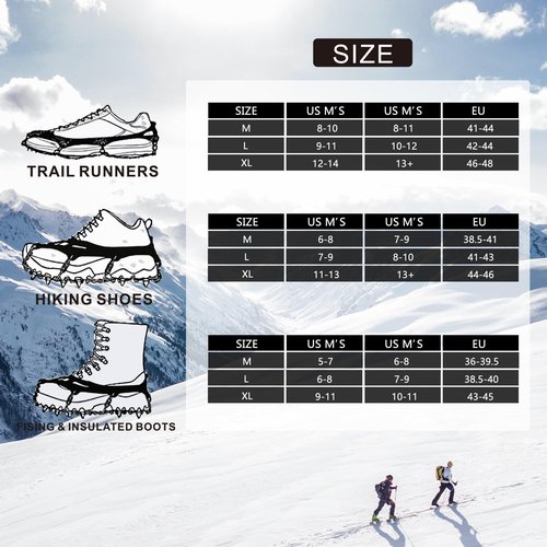 Crampons Upgraded 19 Spikes Ice Snow Grips Traction Cleats System Safe Protect for Walking, Jogging, or Hiking on Snow and Ice (X-Large)