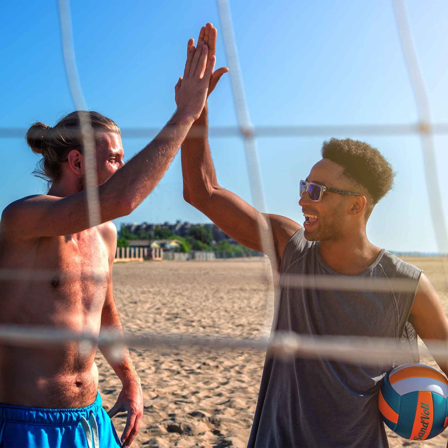 SandVoll Beach Volleyball Lines for Sand - Portable 2 inch Boundary Lines Set for Outdoor + Sand Anchors and Net Bag. Official Court Size Dimensions (26.3' x 52.6')