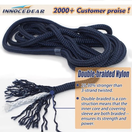 Marine-Grade Dock Lines by Hi-Performance | 4 Pack 1/2” X 15’ Double-Braided Nylon with 12” Eyelet - Navy Blue
