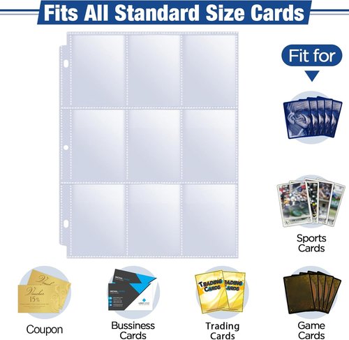 Fabmaker 9 Pocket Trading Card Sleeves - Durable Double-Sided Binder Sheets for MTG & Baseball | 648 Pockets