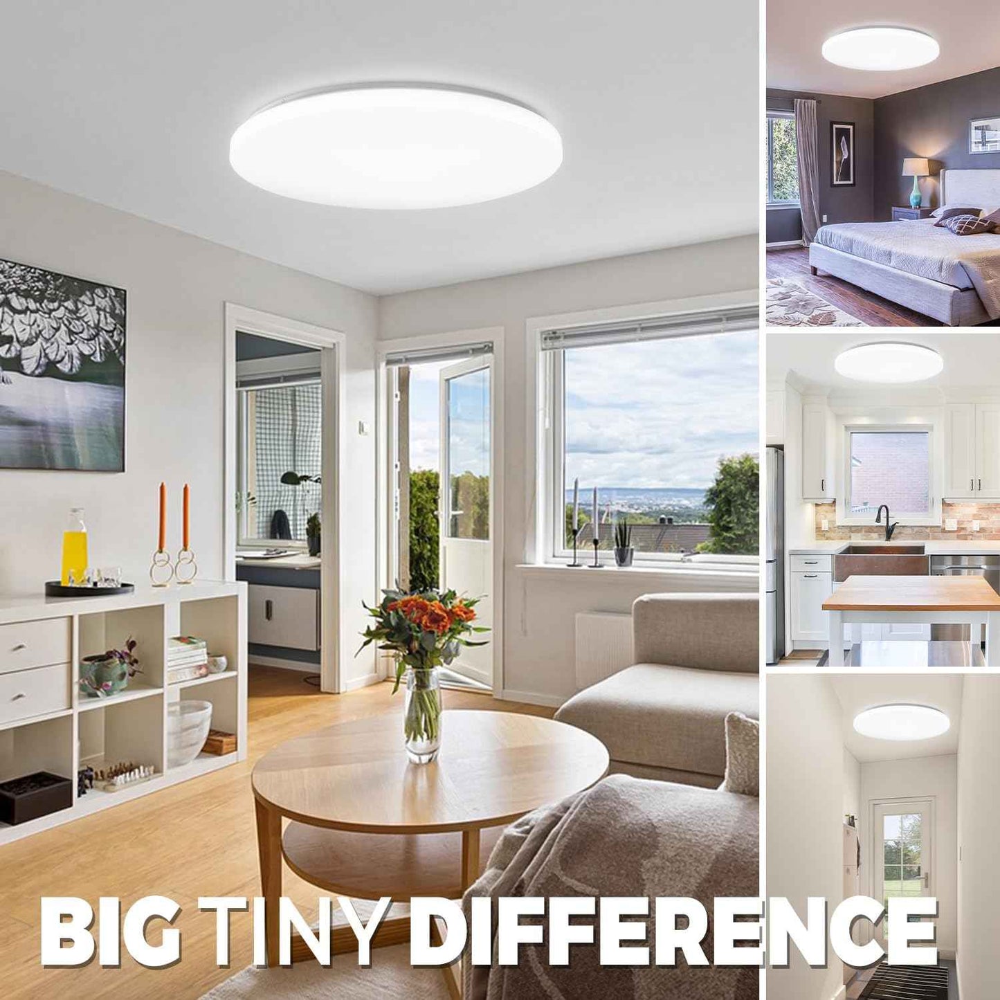 Hamilyeah 24 inch Flush Mount Ceiling Light Fixture, Drum Light Fixture Ceiling Mount 48W 5000K, Simple LED Close to Ceiling Lighting Fixture Round for Living Room, Bedroom, Kitchen