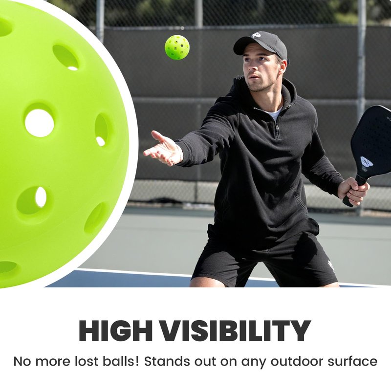 12 Pack Pickleball Balls - Outdoor Pickle Ball 40 Holes - Durable Pickleballs with High Bounce, Superior Visibility and Smooth Flight