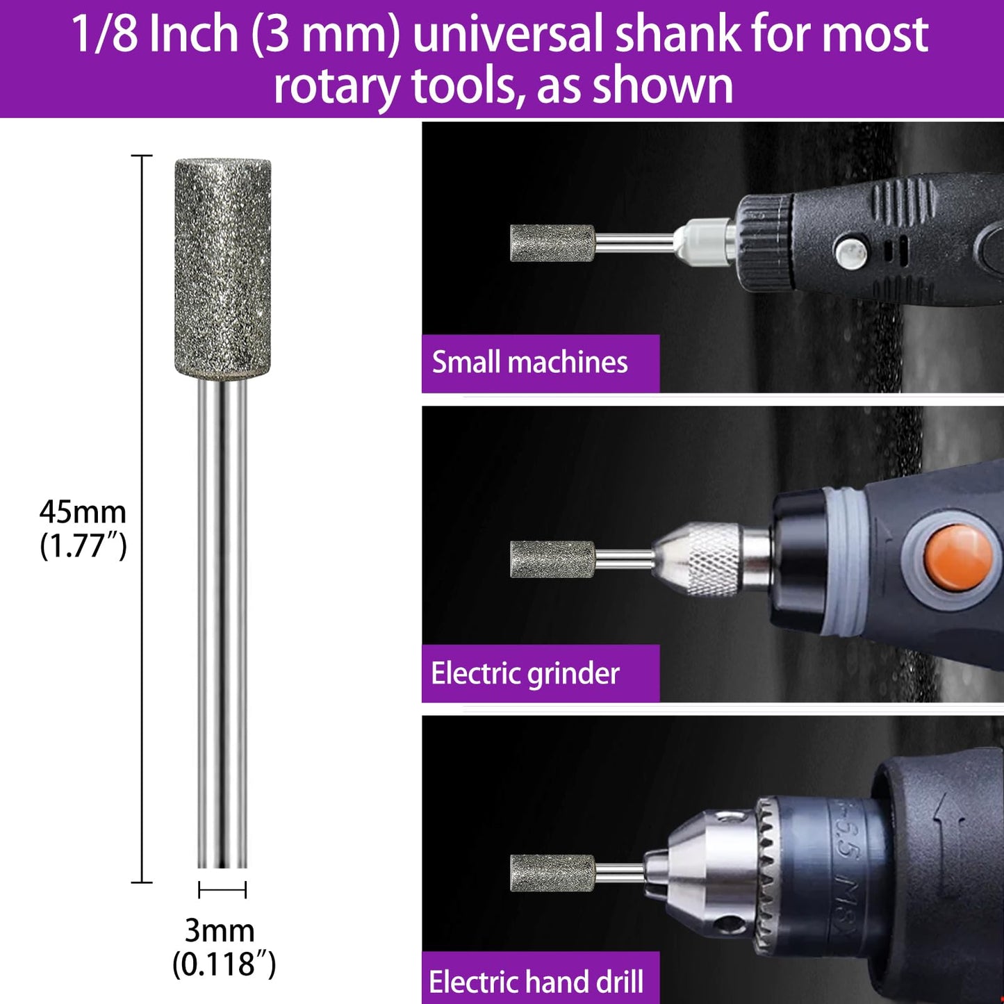 12PCS Diamond Grinding Bit Compatible with Dremel Rotary Tools, Stone Carving Set Polishing Kit with 116Grit Diamond Coated Bits 1/8" (3mm) Shank Accessories for Stone Rocks Jewelry Glass Ceramics