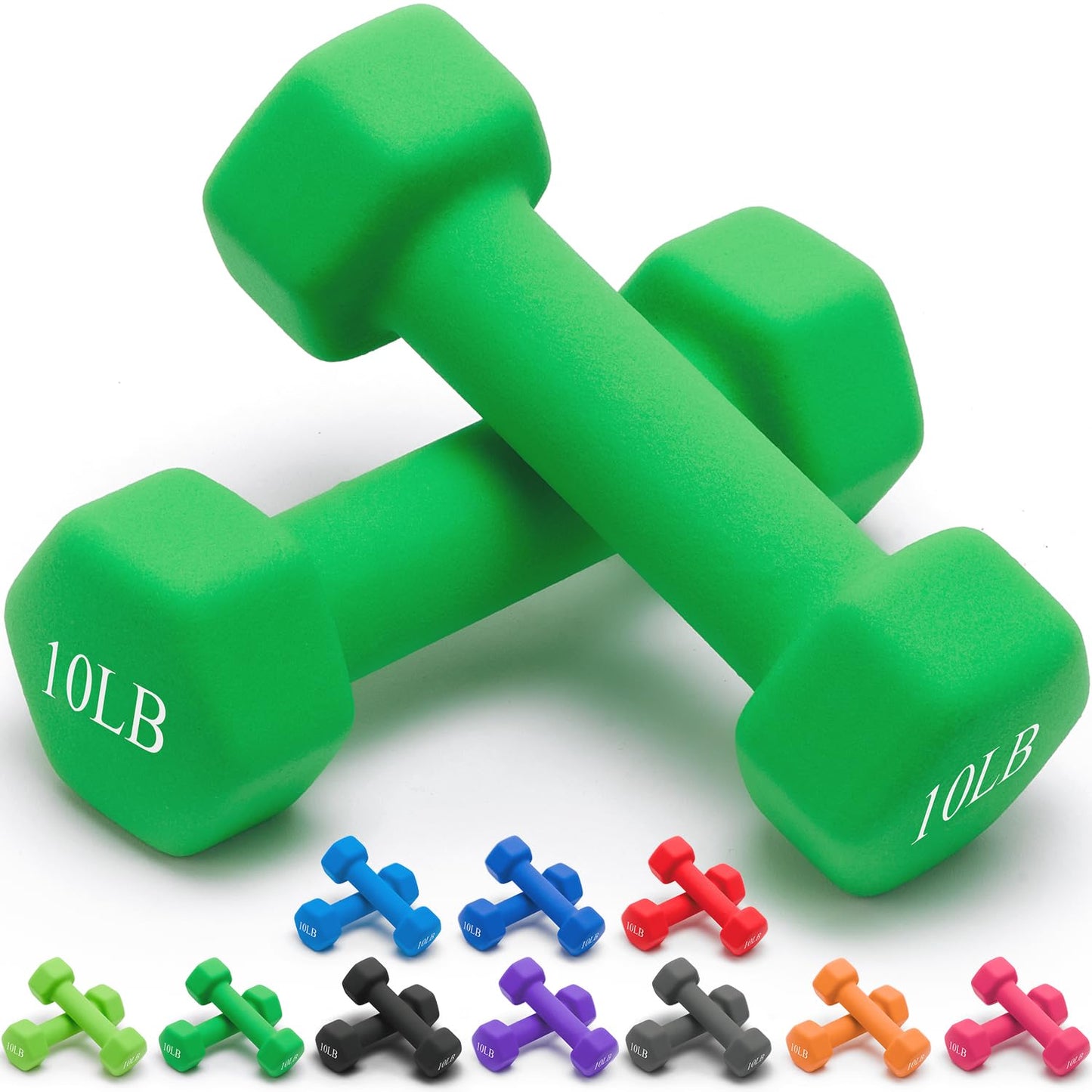 Portzon Weights Dumbbells 10 Colors Options Compatible Fitness Neoprene Dumbbell Weight Pairs with Anti-Roll Square Head Hand Weights, Exercise Free Weights for Home Gym