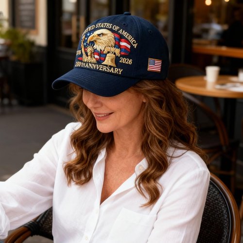 250TH Anniversary Hat，250th Anniversary USA Cap, Patriotic Embroidered Baseball Cap, Adjustable Retro Embroidered Hat for Men Women Gifts (Blue)