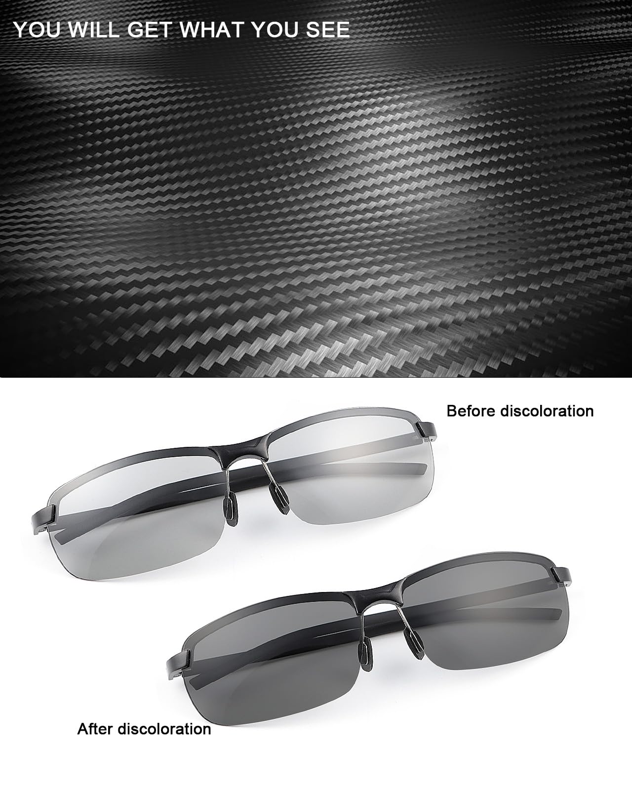 PEEPAI Photochromic Polarized Carbon Fiber Sunglasses for Men UV Protection Sports Fishing Driving Sunglasses with Al-Mg Frame
