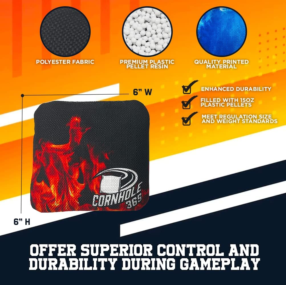 Cornhole365 Cornhole Bags - All-Weather, Heavy-Duty, Double-Stitched Fabric - Fire & Ice Design, Set of 8