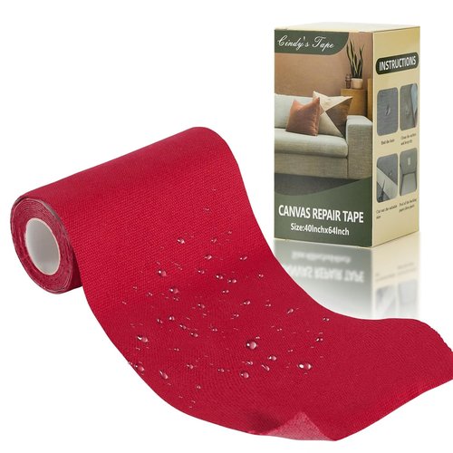 Linen Canvas Repair Tape - 4" x 63" Red Waterproof Self-Adhesive Patch for Outdoor Gear