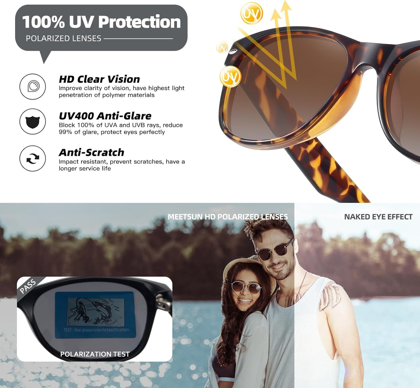MEETSUN Classic Polarized Sunglasses - Trendy Retro UV Protection for Men & Women | 3-Pack Set