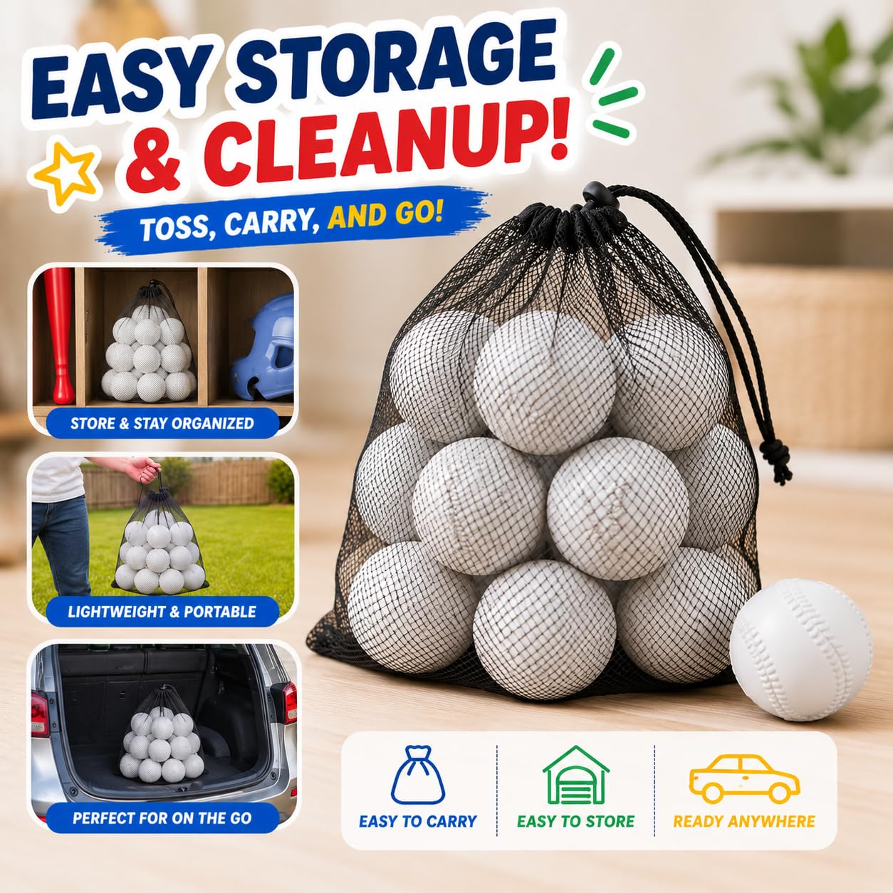 Liberty Imports 12 PCS Toddler & Little Kids Replacement T Ball Baseball Balls - Jumbo Plastic T-Balls with Mesh Bag, 3.5-inch Oversized Tballs for Totsports T-Ball Set, Softball, Training
