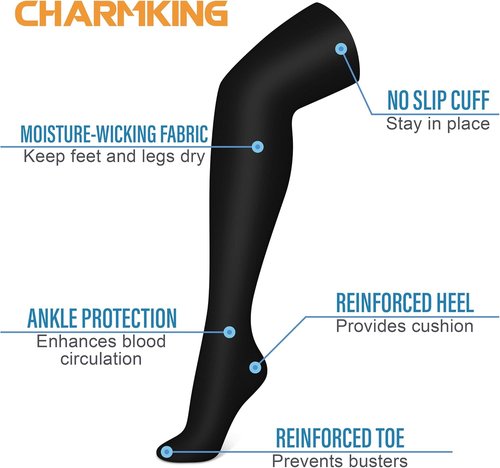 CHARMKING Compression Socks - Knee High Support for Men & Women | 3 Pairs for Running & Cycling