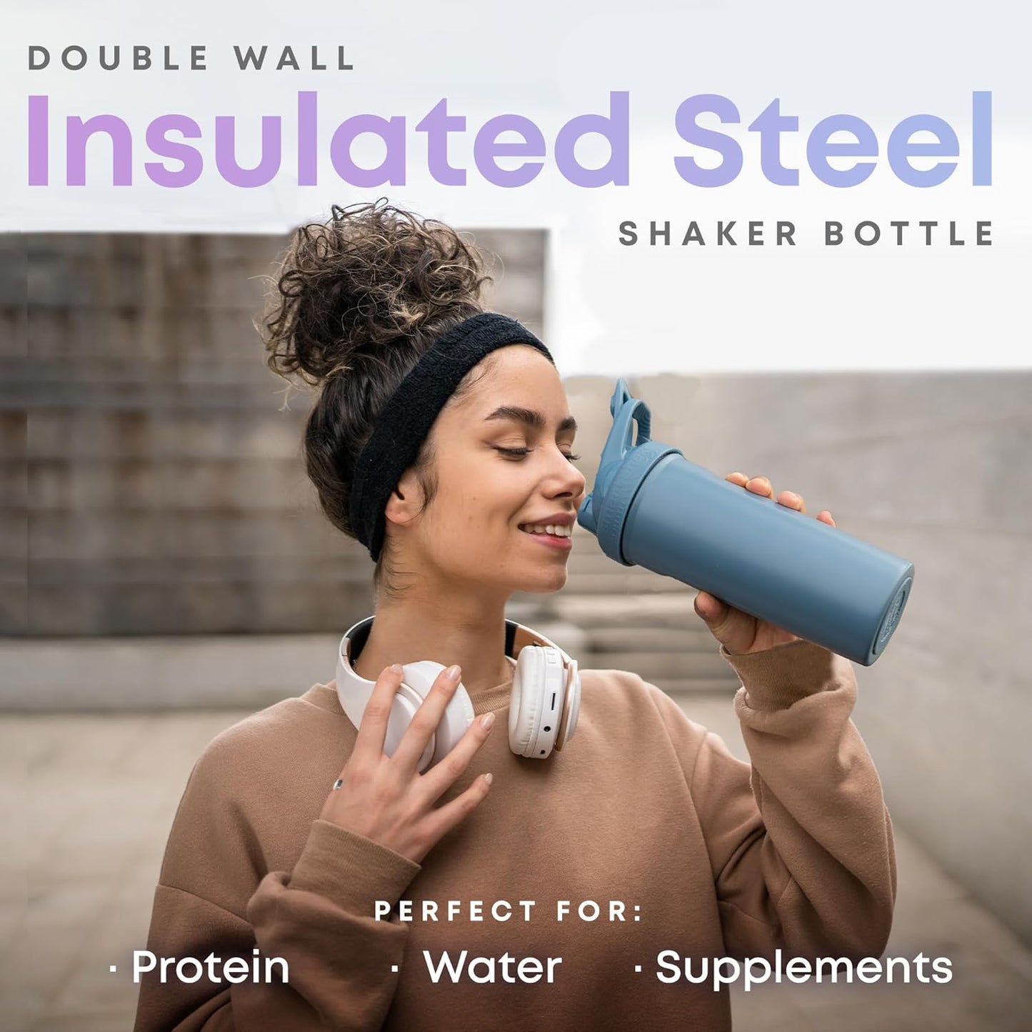 Smartshake Insulated Stainless Steel Blender Shaker Cup - 750ml | Double-Walled, BPA-Free for Protein Mixes & Cold Drinks (Dusty Plum)